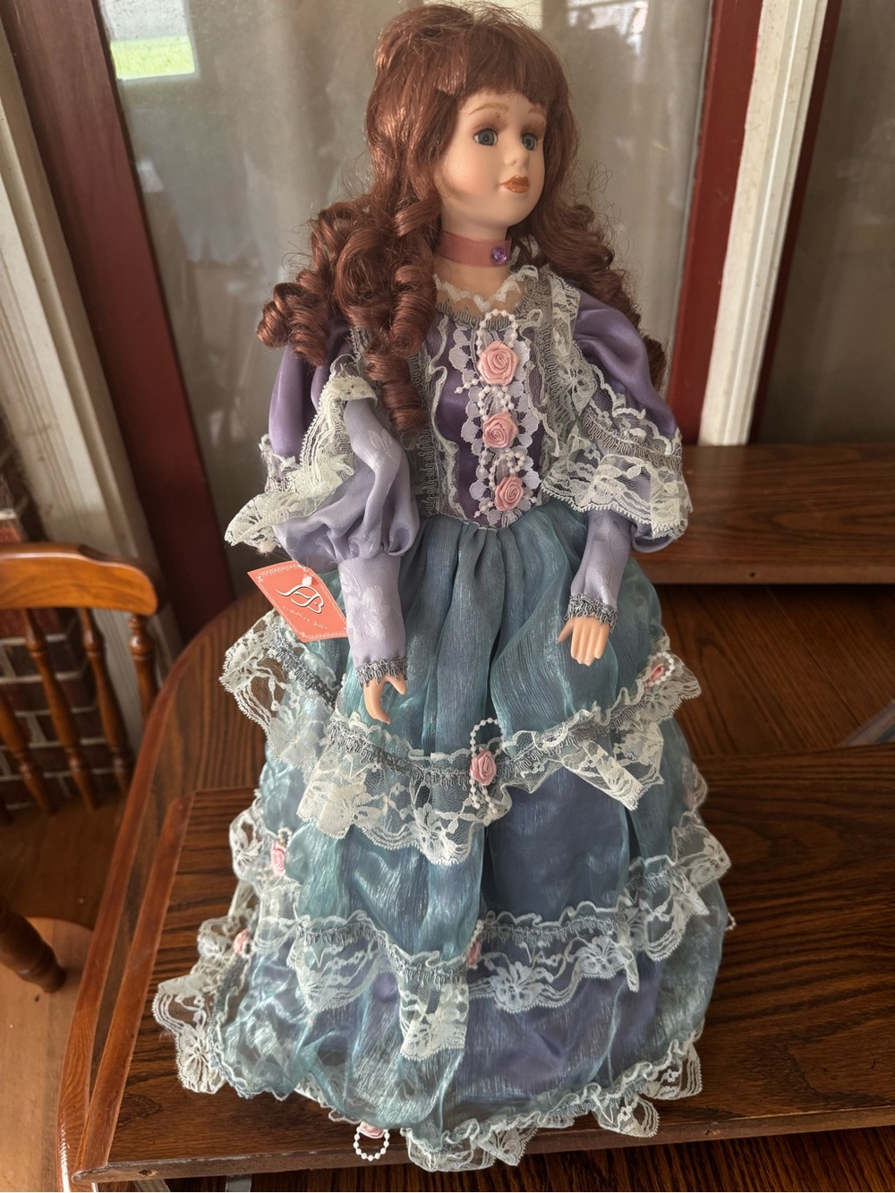 Ashley Belle 23 in Porcelain Girl Doll Brown Curly Hair Blue Eyes Blue Dress